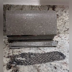 INC silver embellished clutch